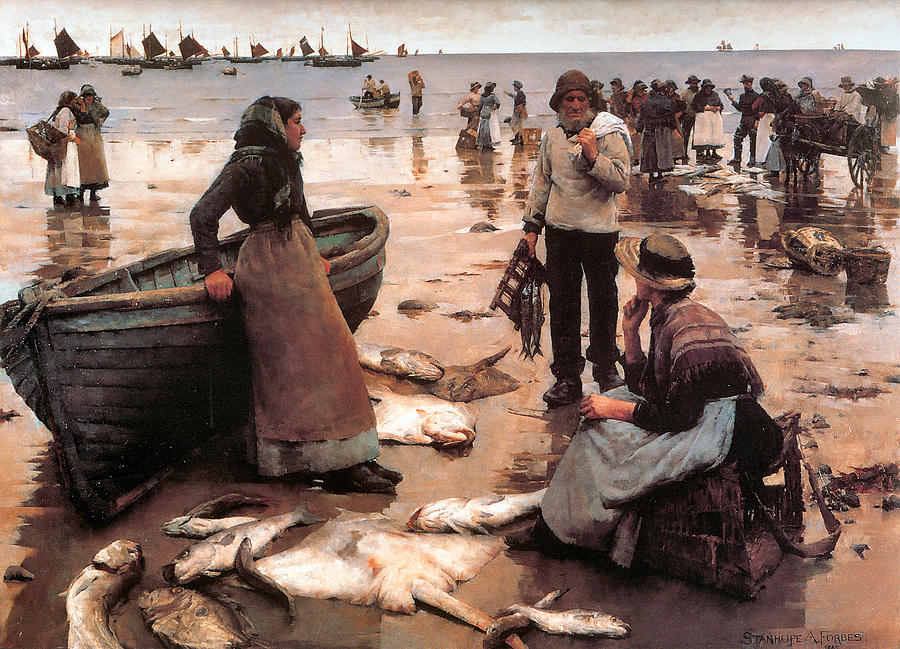 A Fish Sale on a Cornish Beach Digital Art by Stanhope Alexander Forbes