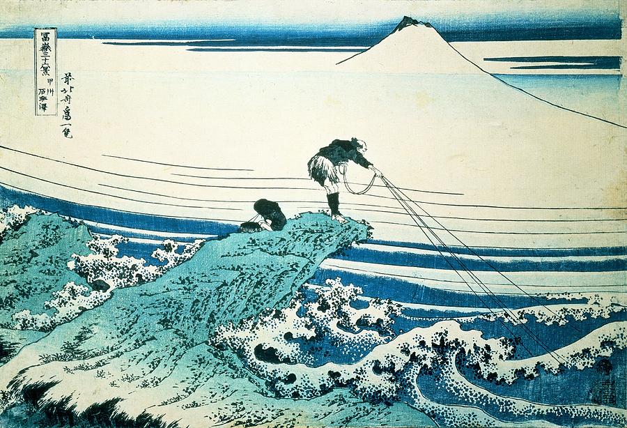 Japan Photograph - A Fisherman Standing On A Rocky Promontory At Kajikazawa In Kai Province, From The Series 36 Views by Katsushika Hokusai