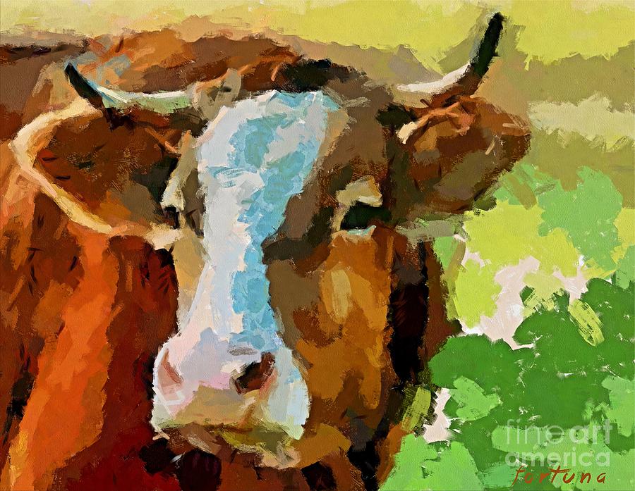 A Fleckvieh Cows Painting by Dragica  Micki Fortuna