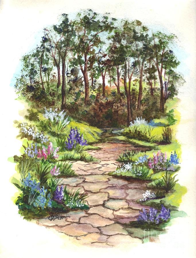 Tree Painting - Down The Garden Pathway  by Carol Wisniewski