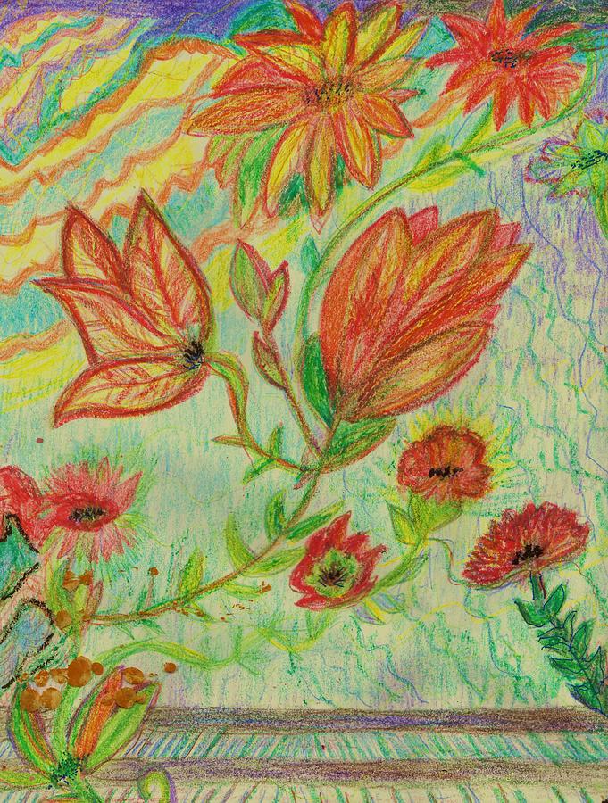 Flower Drawing - A  Floral Sketch While On the Road by Anne-Elizabeth Whiteway