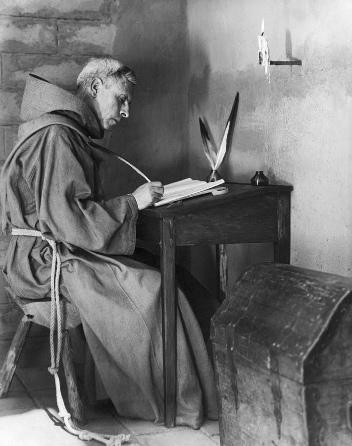 A Franciscan Padre Writing Photograph by Underwood Archives Onia