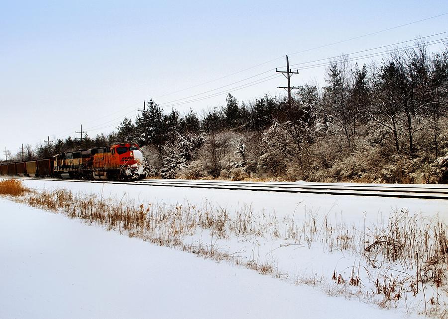 A Freight Train On A Snowy Day  Photograph by Tom Druin