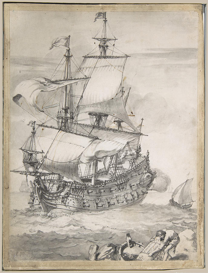 A Frigate at Sea Drawing by Pierre Puget