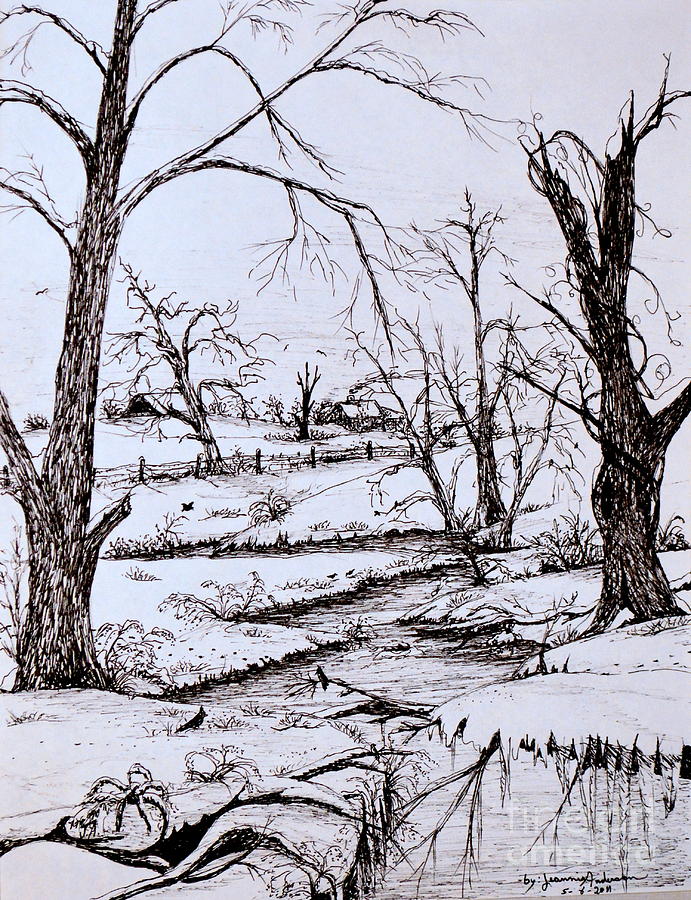 A frozen landscape Drawing by Jeannie Anderson - Fine Art America