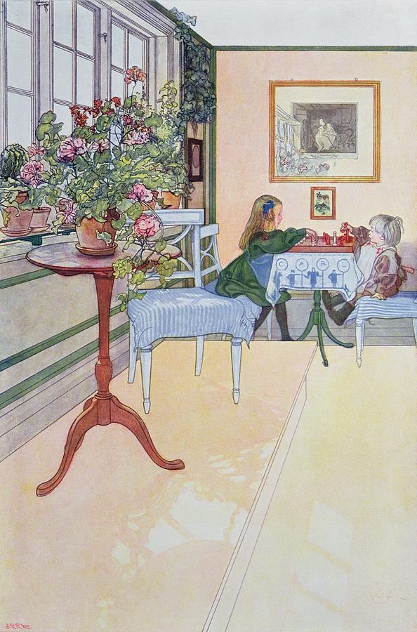 Carl Larsson Painting - A Game of Chess by Carl Larsson