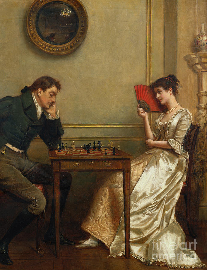 A Game of Chess (oil on panel)