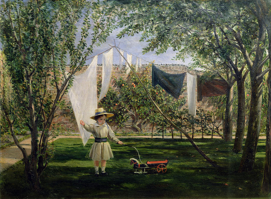 Washing Photograph - A Garden Scene, With A Boy, The Artists Son George Dunlop Leslie, 1840 by Charles Robert Leslie