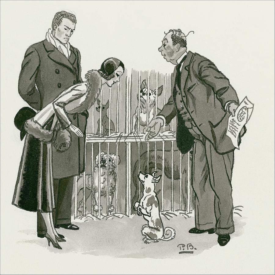Black And White Digital Art - A Gentleman Selling Dogs by Pierre Brissaud