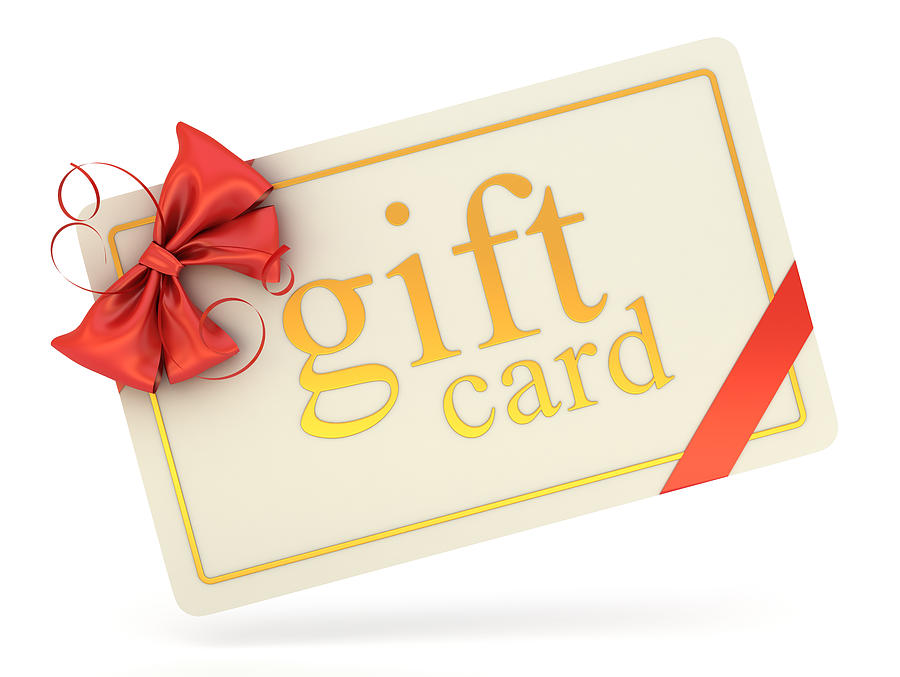 A gift card with a red bow on a white background Photograph by 07_av