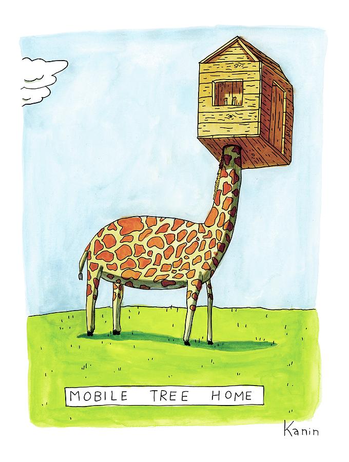 Giraffe Drawing - A Giraffe Has A Tree House Over His Head by Zachary Kanin