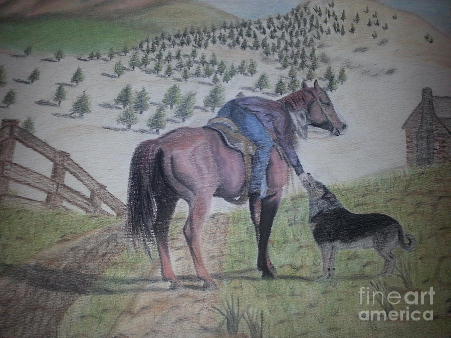 Horse Pastel - A girl a horse and her dog by Sierra  Ferguson