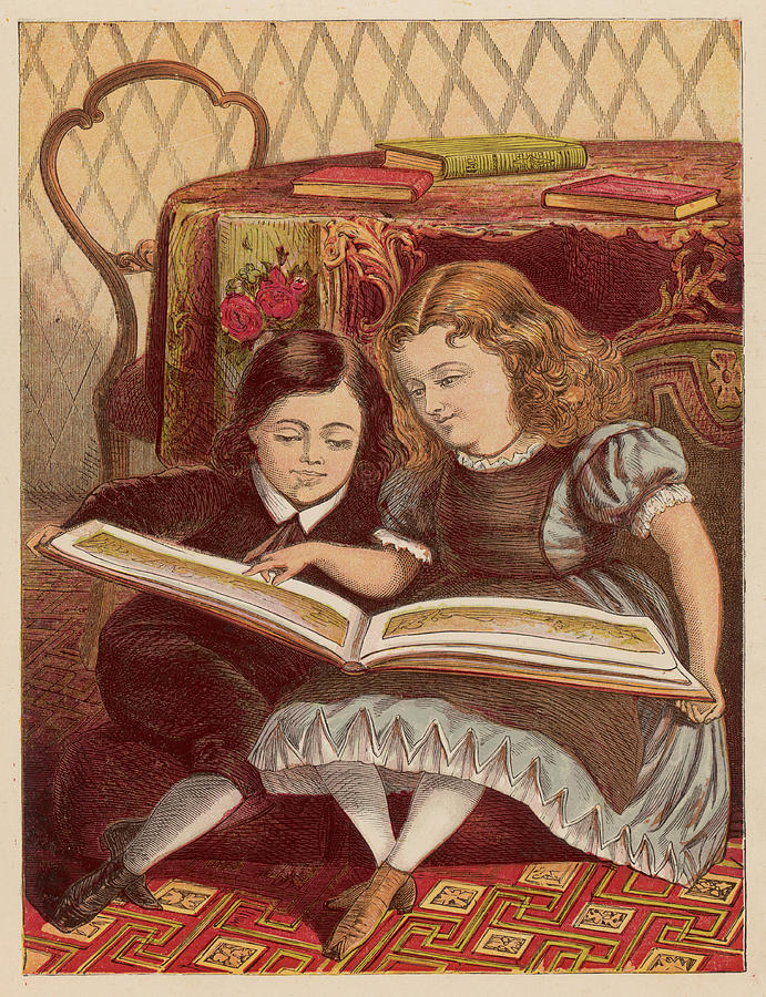 A Girl And Her Brother Sit Drawing By Mary Evans Picture Library - Fine 