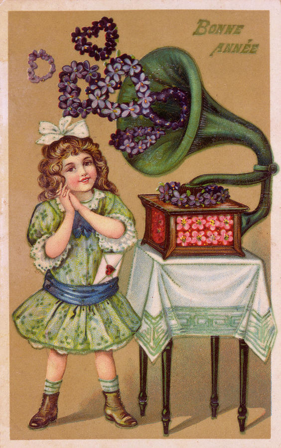 Fantasy Drawing - A Girl Listens As The  Gramophone by Mary Evans Picture Library