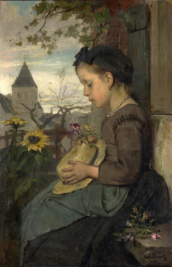 A Girl seated outside a House Painting by Jacob Maris
