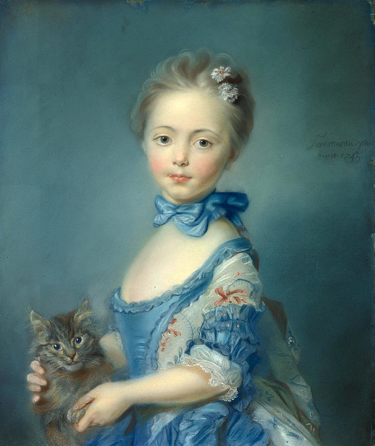 A Girl with a Kitten Painting by Jean-Baptiste Perronneau