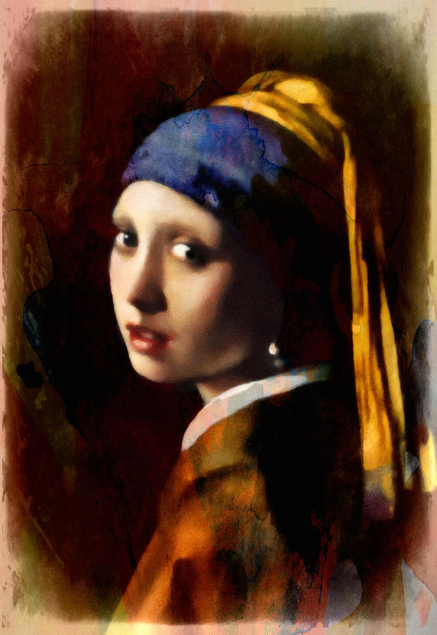 Jan Vermeer Painting - A Girl With A Pearl In Autumn by Georgiana Romanovna