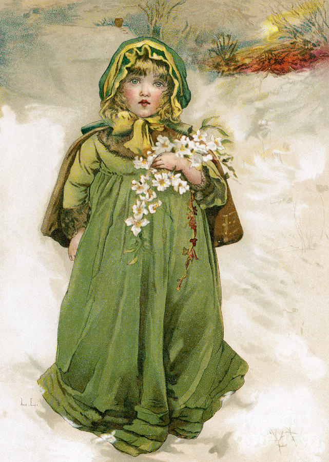 A Girl With Flowers In Snow Photograph by Mary Evans