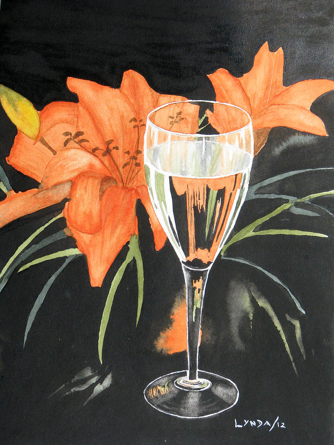 Wine Painting - A glass of wine by Lynda Grant