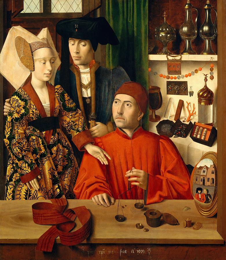 Portrait Painting - A Goldsmith in his Shop by Petrus Christus