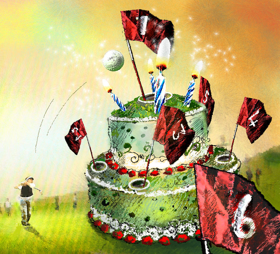 A Golfers Birthday Cake Painting by Miki De Goodaboom