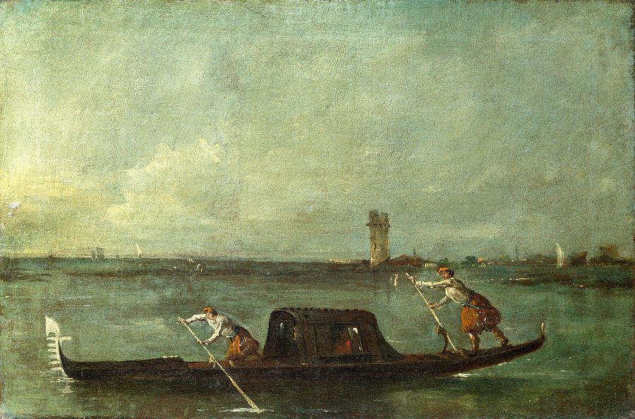 A Gondola on the Lagoon near Mestre Painting by Francesco Guardi
