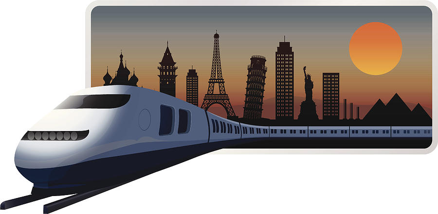 A graphic of a train leaving a city at night Drawing by Omergenc
