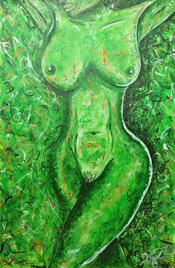 Woman Painting - A grassy field by Jose A Gonzalez