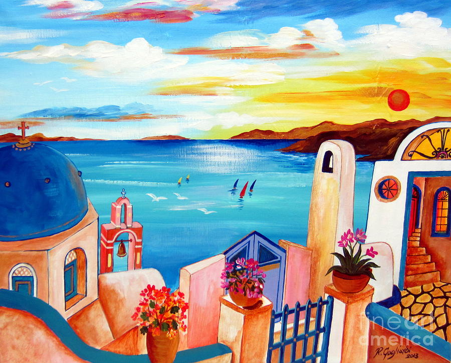 A Greek seaview Painting by Roberto Gagliardi