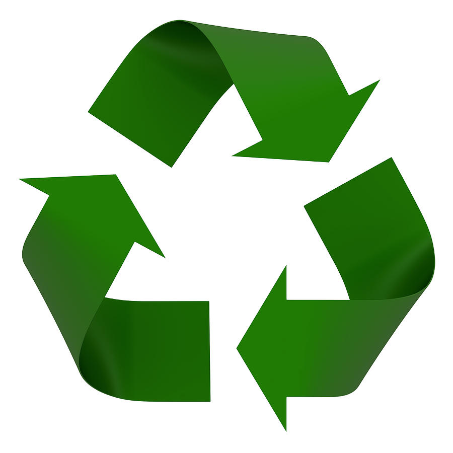 A green recycling symbol is on a white background  Photograph by CGinspiration