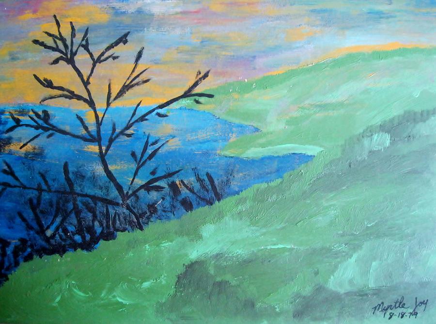 A Green Sunset Painting by Myrtle Joy