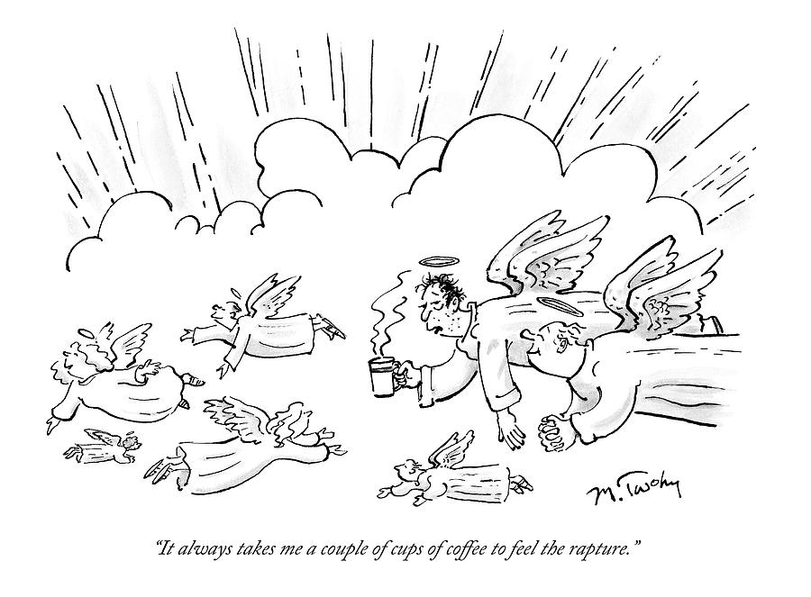 A Group Of Angels Fly In The Clouds.  One Drawing by Mike Twohy