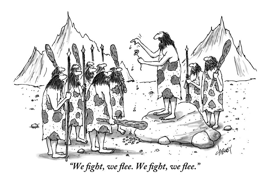 A Group Of Cavemen Gather Around A Leader Drawing by Tom Cheney