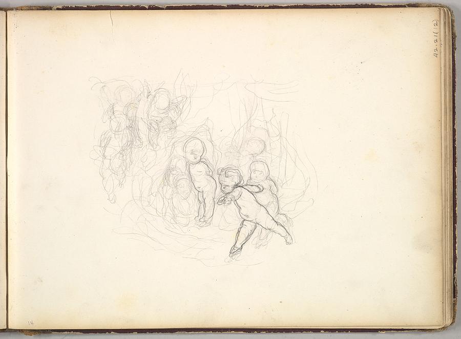 A Group Of Children In Sketch Book Drawing by Frederic, Lord Leighton ...