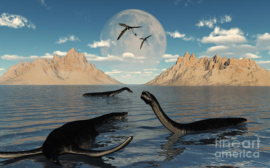 A Group Of Plesiosaurs Relaxing Digital Art by Mark Stevenson - Fine ...