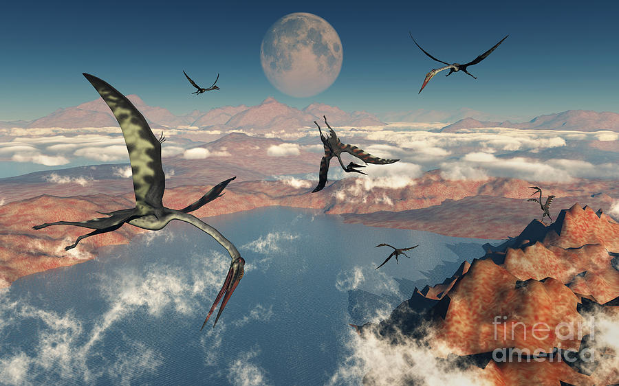 A Group Of Quetzalcoatlus Pterosaurs Digital Art