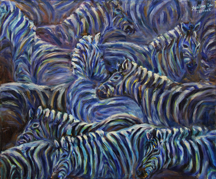 A Group of Zebras Painting by Xueling Zou