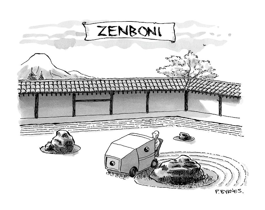 A Guy Is Driving Around A Zen Garden Making Drawing by Pat Byrnes