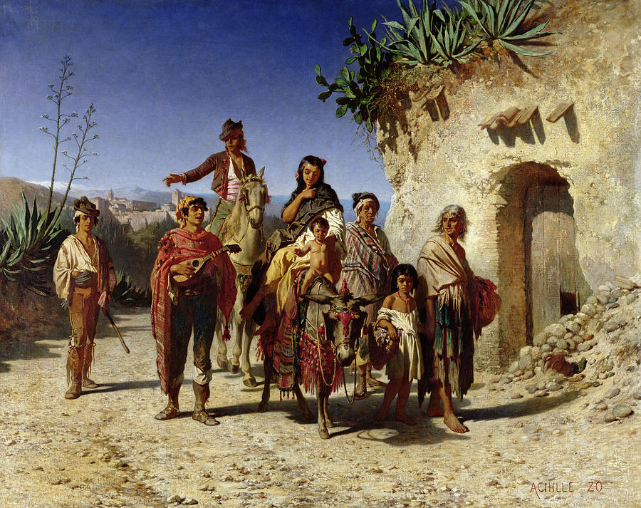 Landscape Photograph - A Gypsy Family On The Road, C.1861 Oil On Canvas by Achille Zo