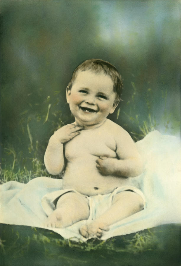 Vintage Photograph - A Happy Baby by Underwood Archives