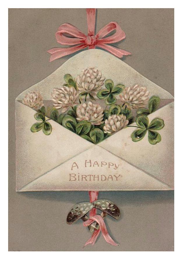 A Happy Birthday Four Leaf Clover Painting by Olde Time Mercantile