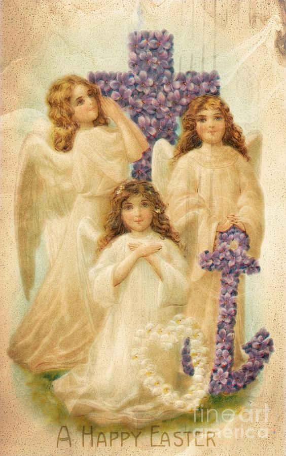 Easter Photograph - A Happy Easter 1908 German Postcard by Audreen Gieger