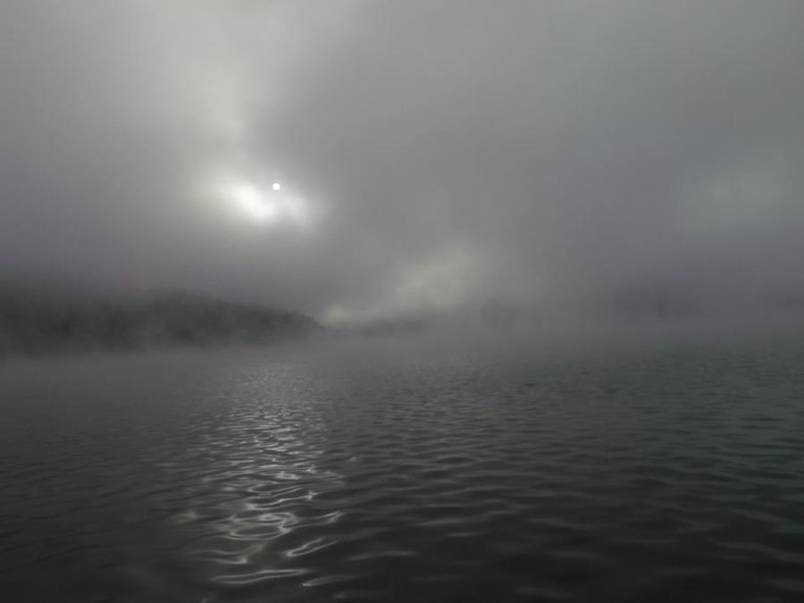 Nature Photograph - A Haunting Morning on Cave Run Lake by Amy Manley