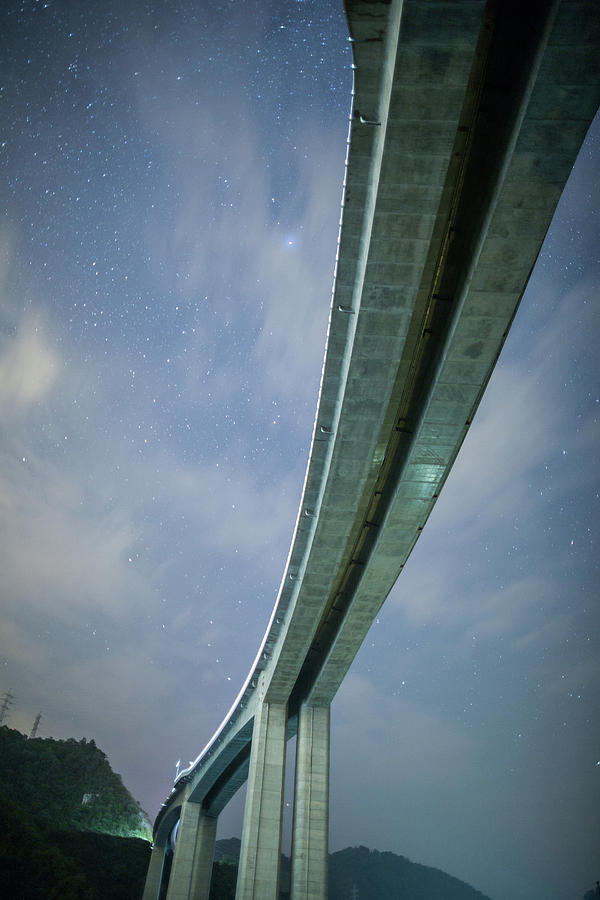 A Highway Bridge At Night Photograph by Trevor Williams