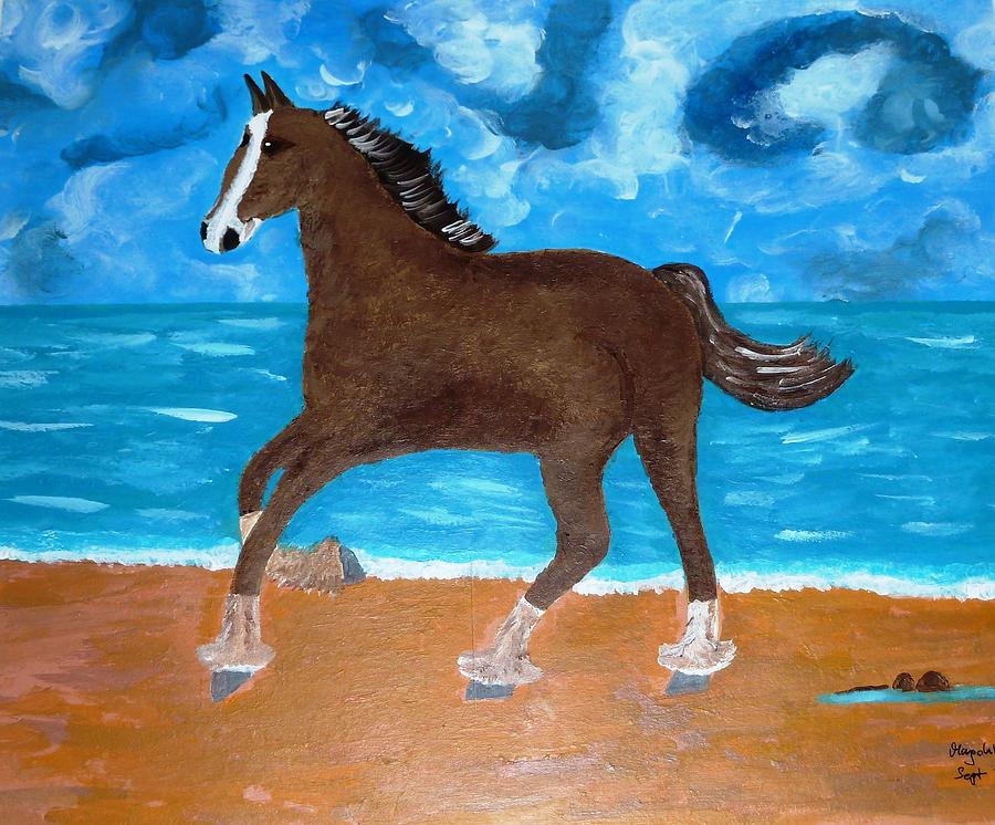 A Horse On The Beach Painting by Magdalena Frohnsdorff
