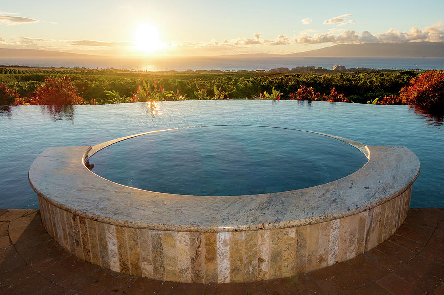 A Hottub And Pool With The Ocean Photograph By Mat Rick Photography