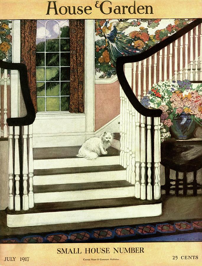 A House And Garden Cover Of A Cat On A Staircase Photograph by Ethel Franklin Betts Baines