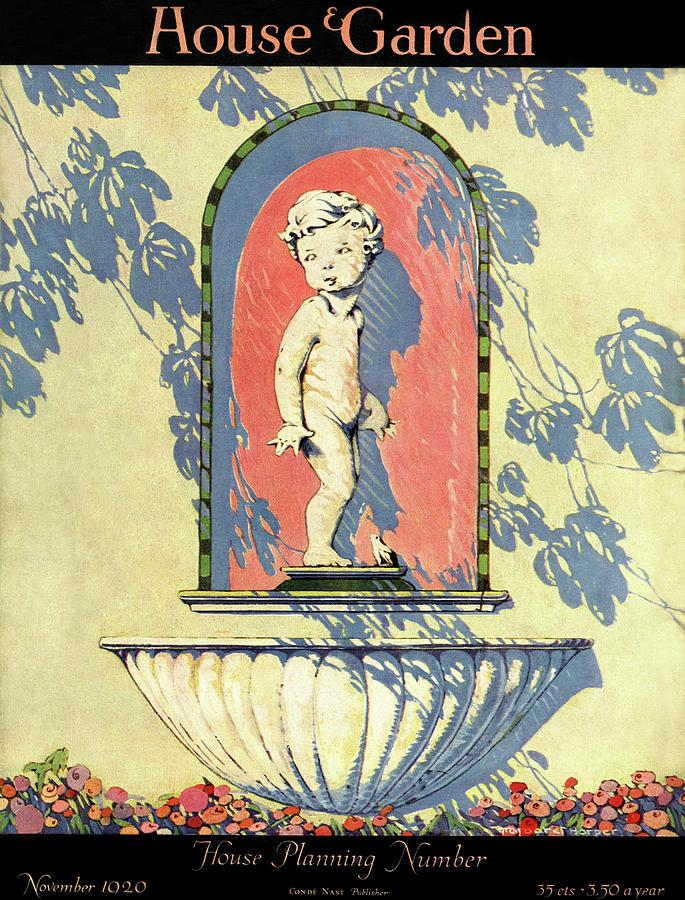 A House And Garden Cover Of A Statue Of A Boy Photograph by Margaret Harper