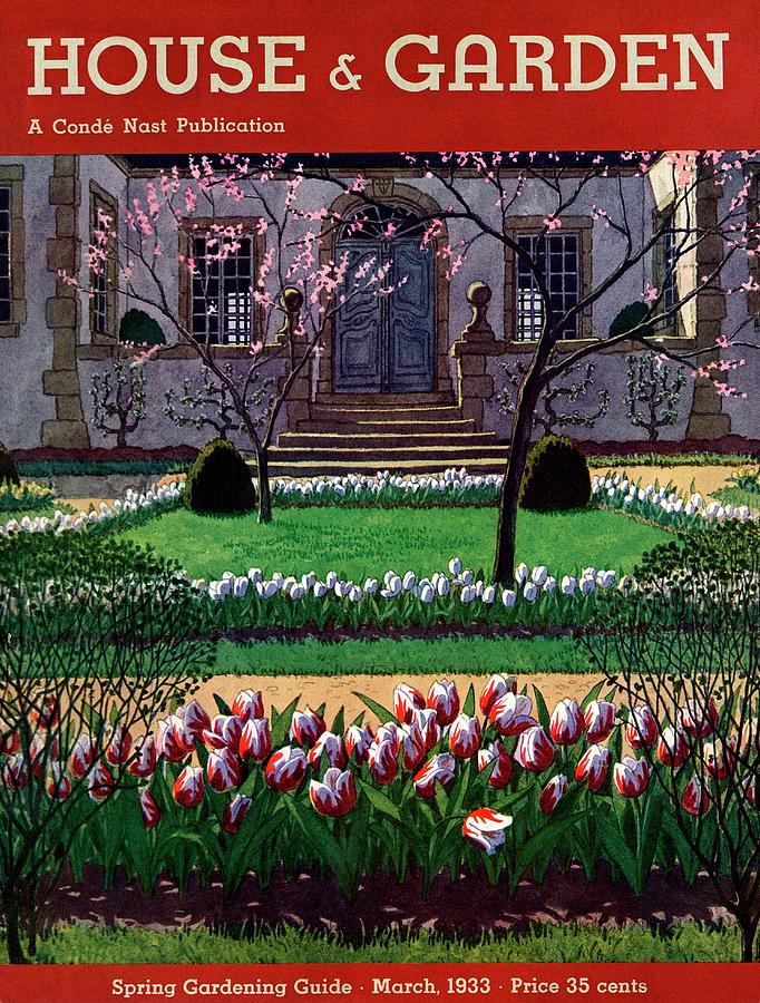 A House And Garden Cover Of A Tulip Garden Photograph by Pierre Brissaud