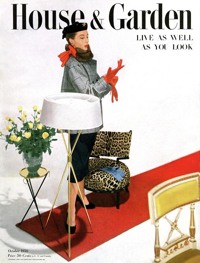 A House And Garden Cover Of A Woman With A Lamp Photograph by Horst P. Horst